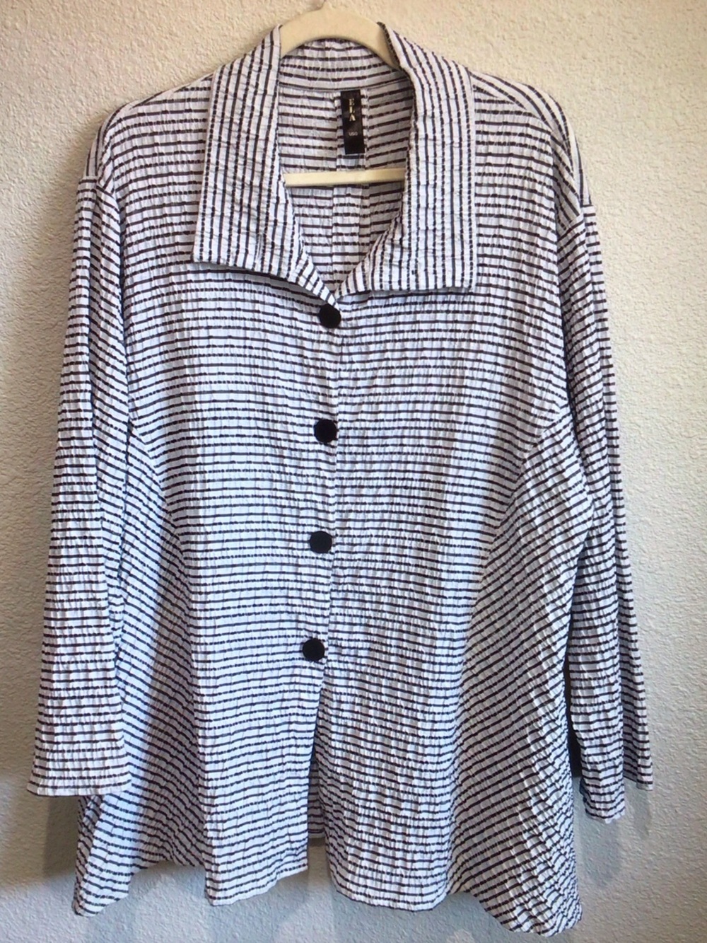 ELA Black & White Striped Button-Front Women's Blazer Jacket